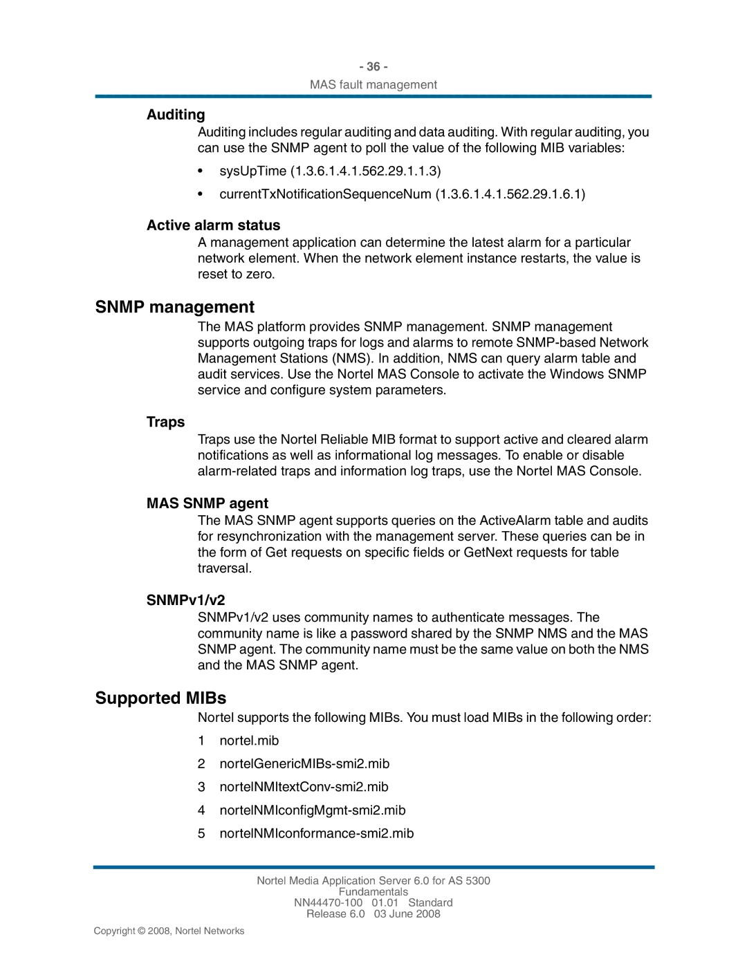 Nortel Networks NN44470-100 manual Snmp management, Supported MIBs 