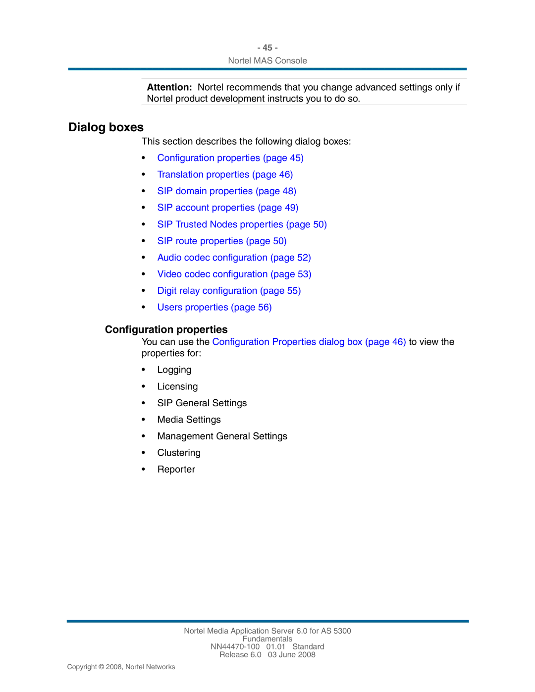 Nortel Networks NN44470-100 manual Dialog boxes, Configuration properties 