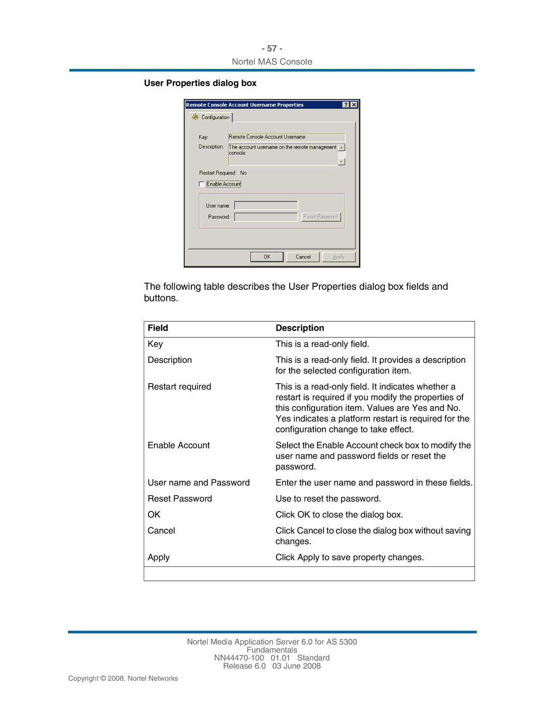 Nortel Networks NN44470-100 manual User Properties dialog box 