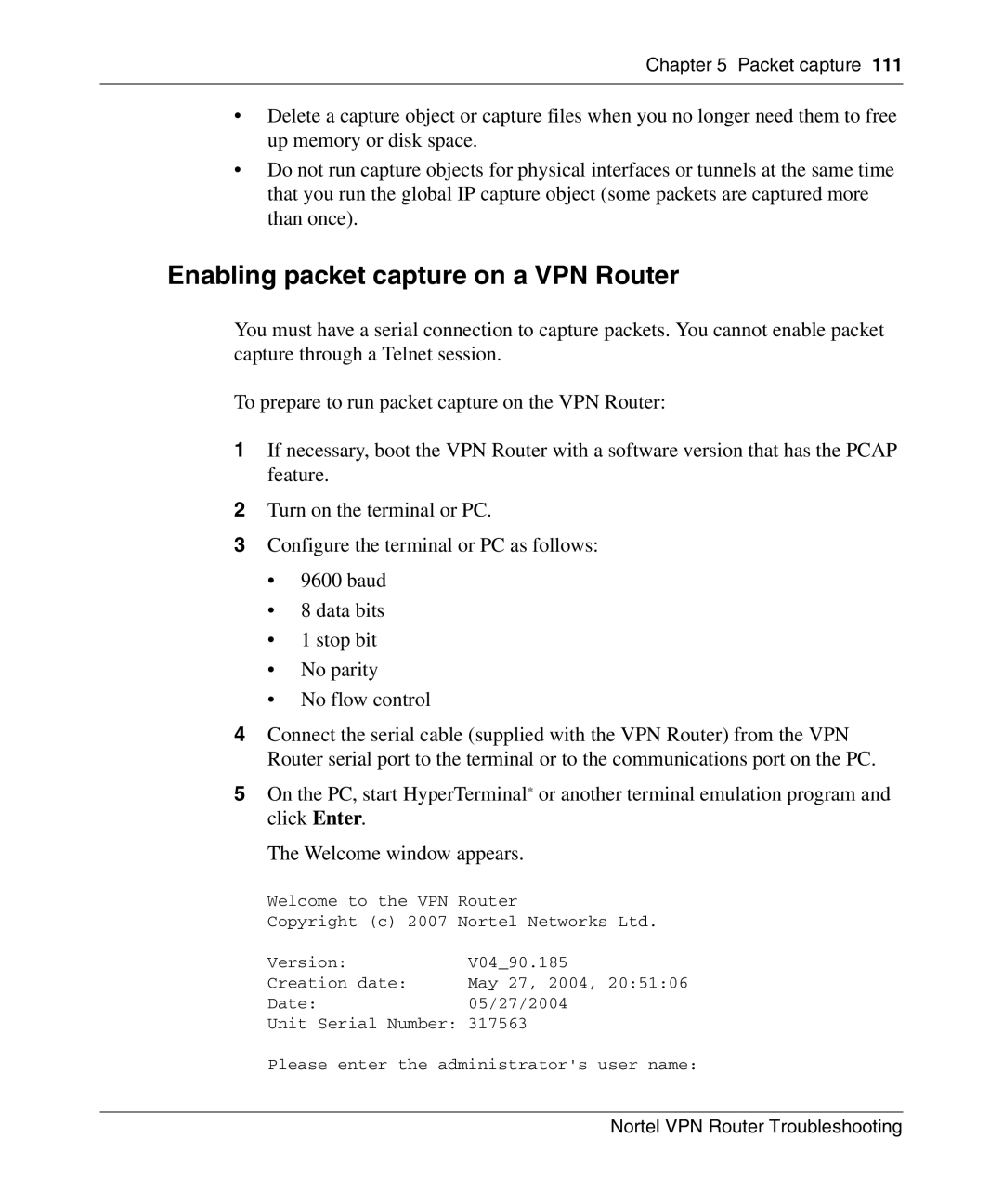 Nortel Networks NN46110-602 manual Enabling packet capture on a VPN Router 