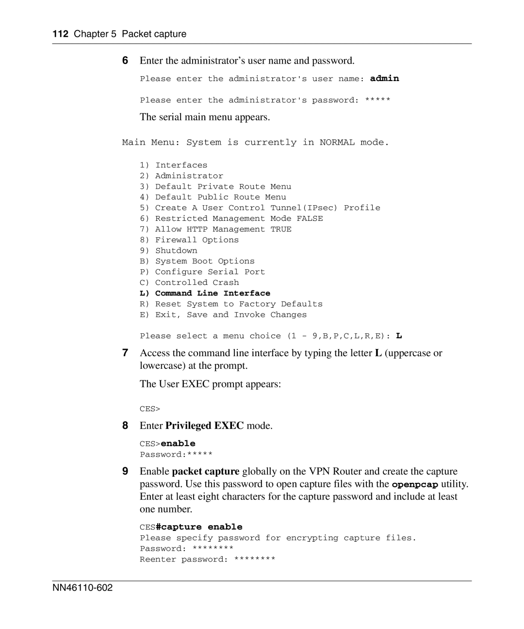 Nortel Networks NN46110-602 manual Serial main menu appears, Enter Privileged Exec mode 