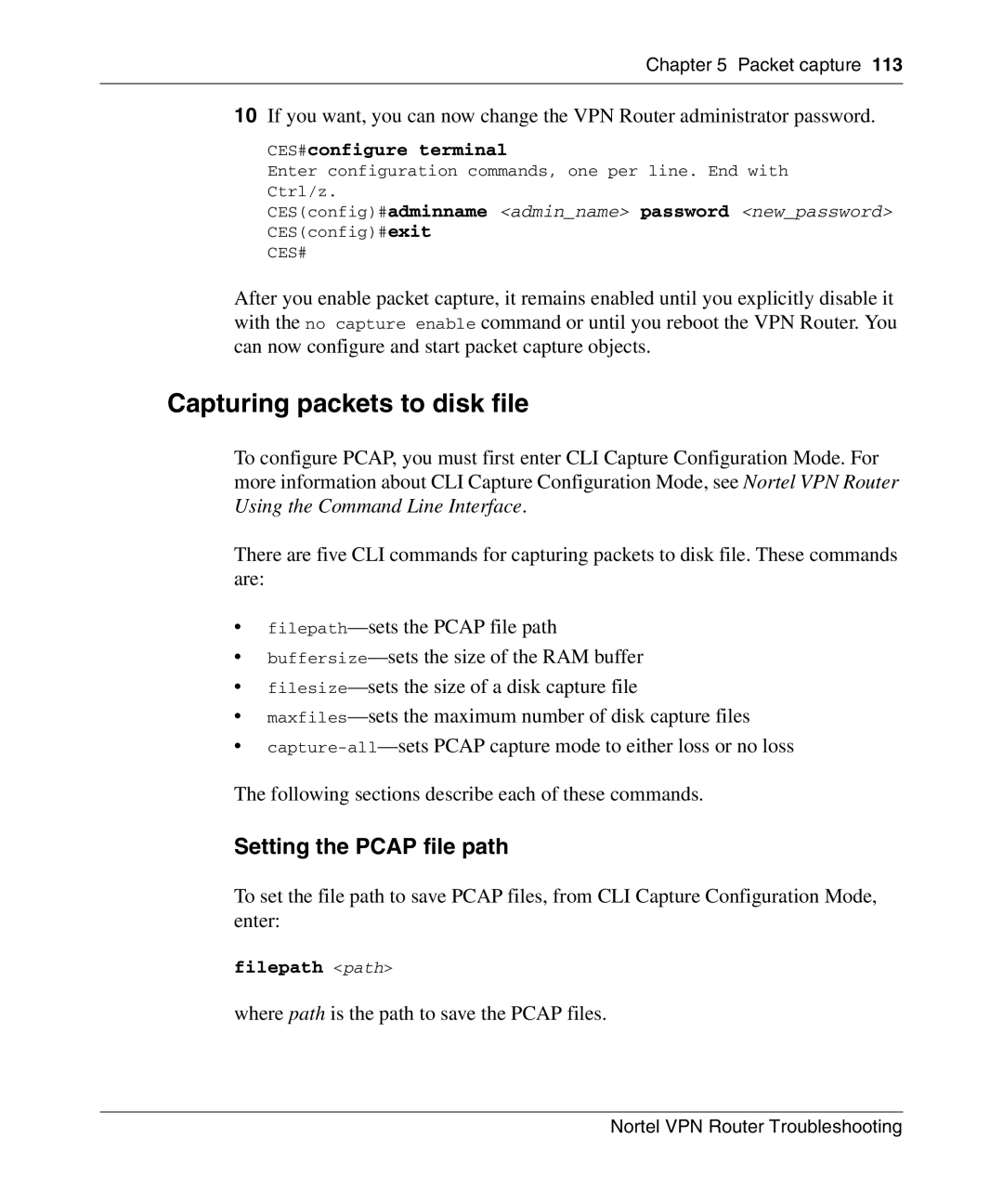 Nortel Networks NN46110-602 manual Capturing packets to disk file, Setting the Pcap file path 