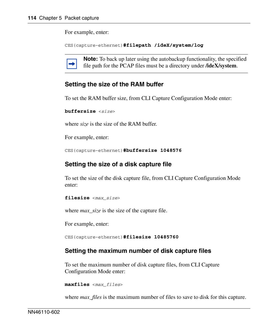 Nortel Networks NN46110-602 manual Setting the size of the RAM buffer, Setting the size of a disk capture file 