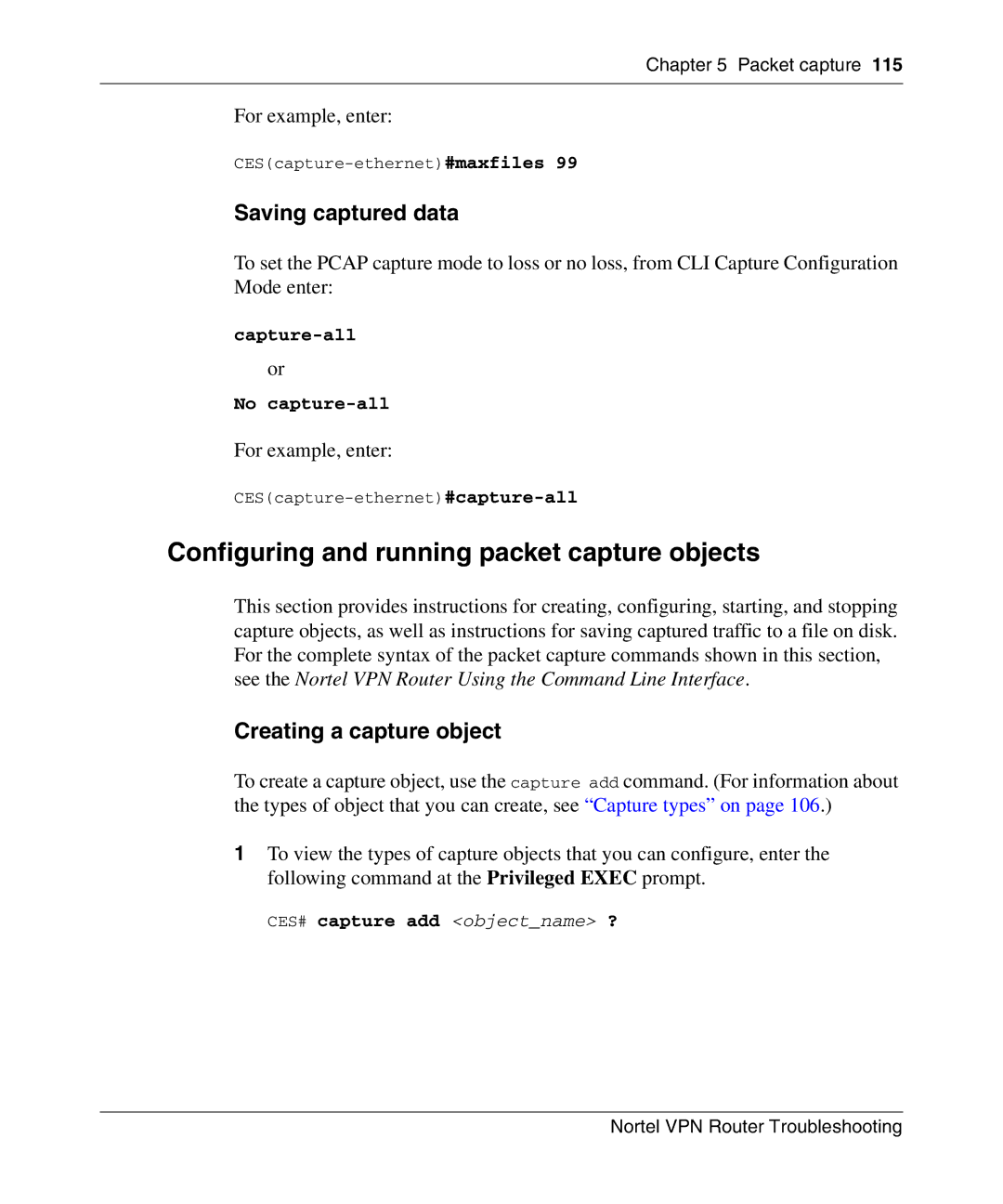 Nortel Networks NN46110-602 manual Configuring and running packet capture objects, Saving captured data 