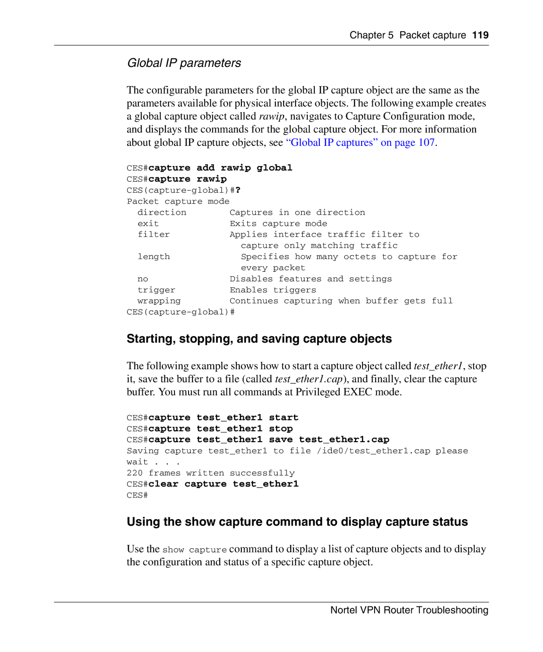 Nortel Networks NN46110-602 manual Starting, stopping, and saving capture objects 