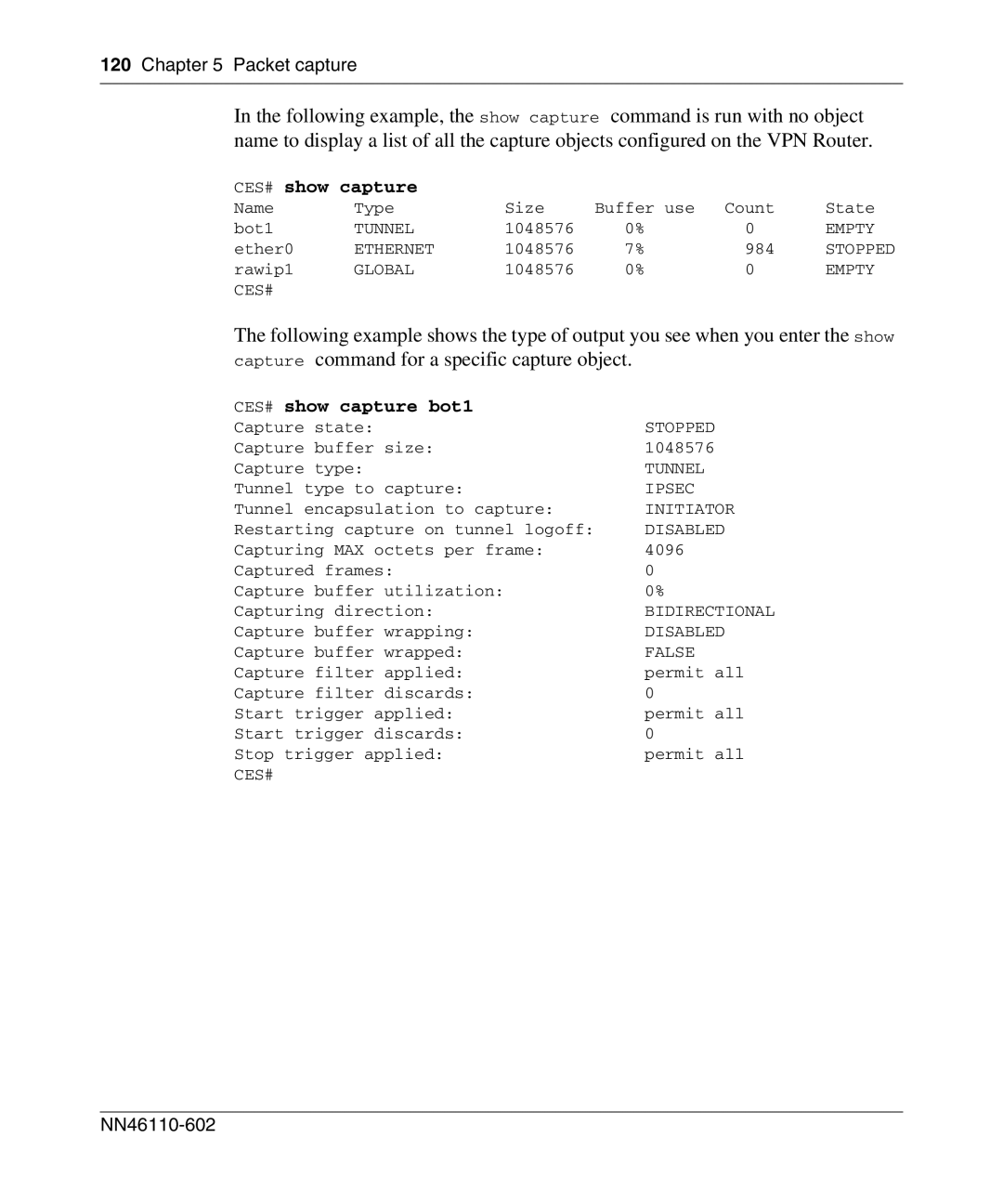 Nortel Networks NN46110-602 manual CES# show capture 