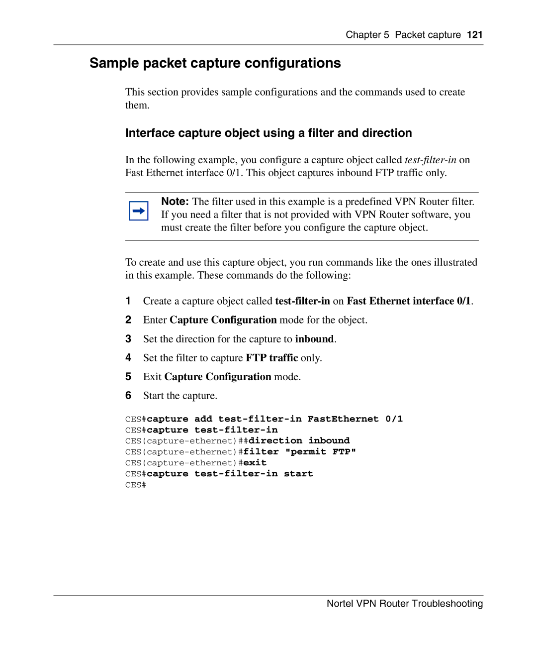 Nortel Networks NN46110-602 Sample packet capture configurations, Interface capture object using a filter and direction 