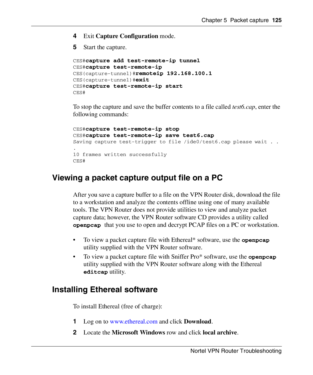 Nortel Networks NN46110-602 manual Viewing a packet capture output file on a PC, Installing Ethereal software 