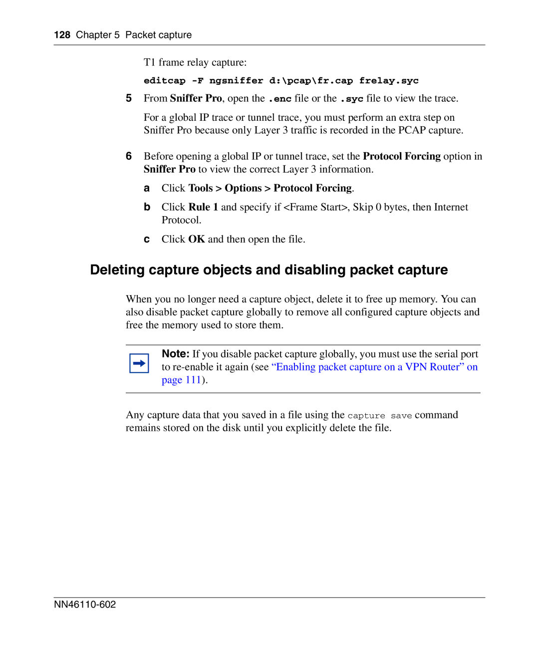 Nortel Networks NN46110-602 Deleting capture objects and disabling packet capture, Click Tools Options Protocol Forcing 