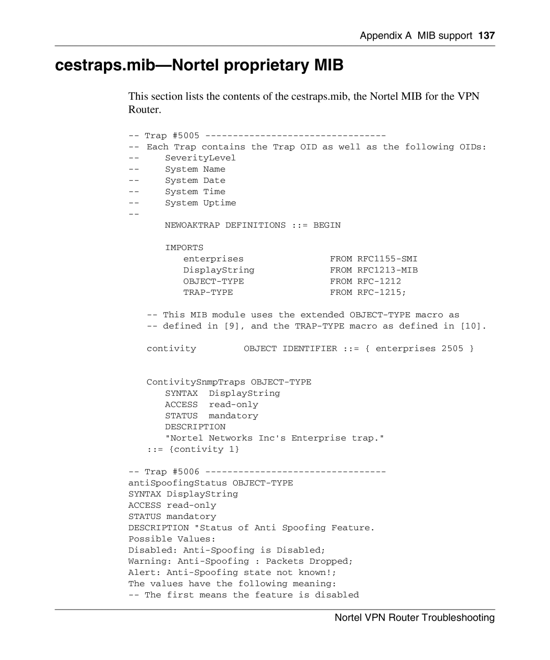 Nortel Networks NN46110-602 manual Cestraps.mib-Nortel proprietary MIB, Trap-Type 