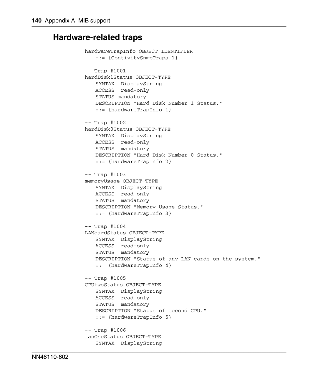 Nortel Networks NN46110-602 manual Hardware-related traps 