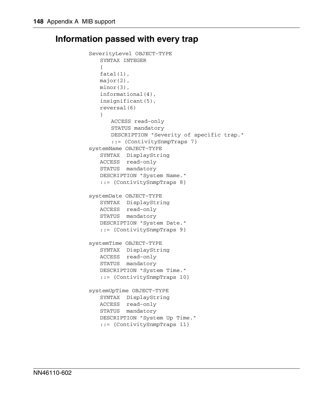 Nortel Networks NN46110-602 manual Information passed with every trap 