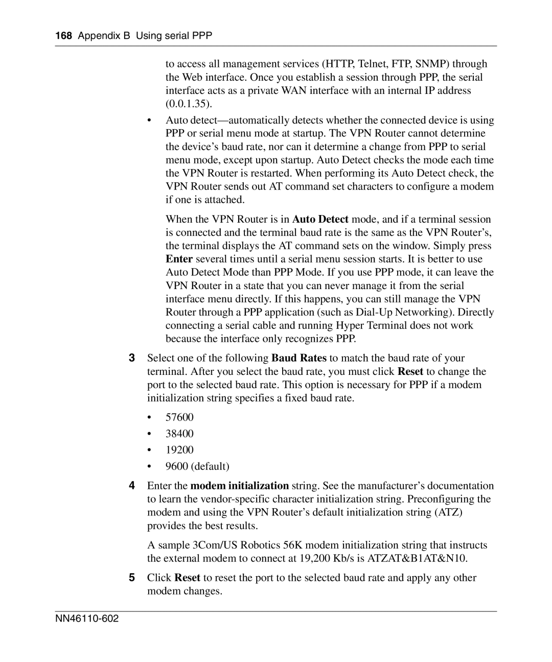 Nortel Networks NN46110-602 manual Appendix B Using serial PPP 