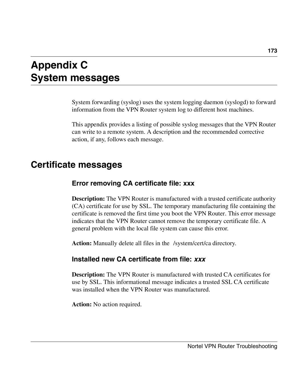 Nortel Networks NN46110-602 manual Certificate messages, Error removing CA certificate file 