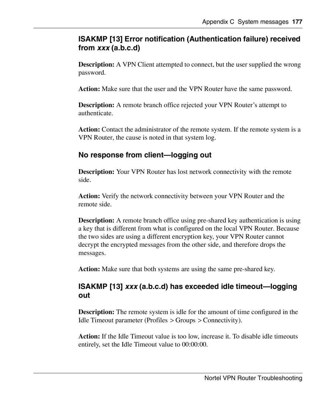 Nortel Networks NN46110-602 manual No response from client-logging out 