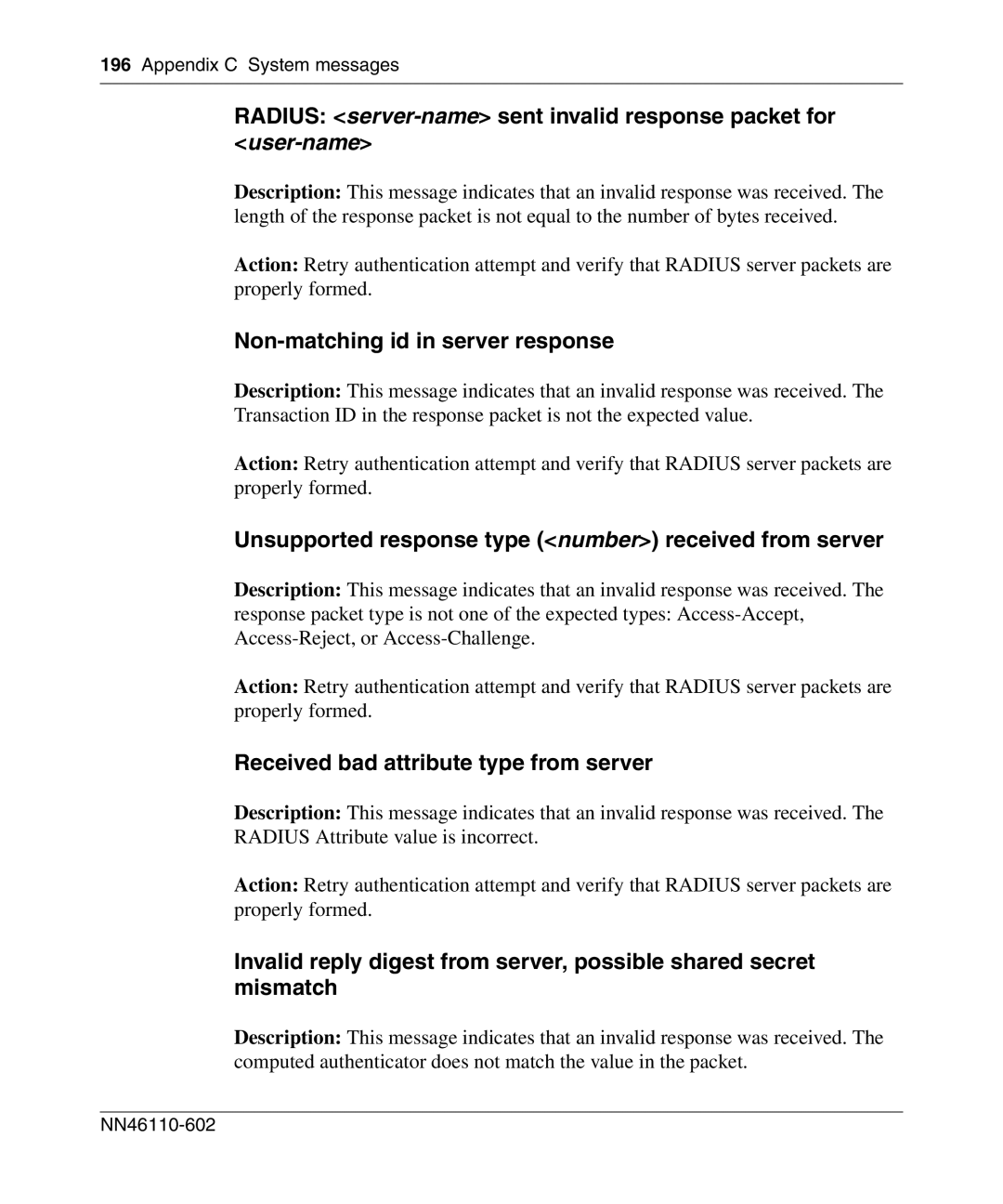 Nortel Networks NN46110-602 manual Non-matching id in server response 