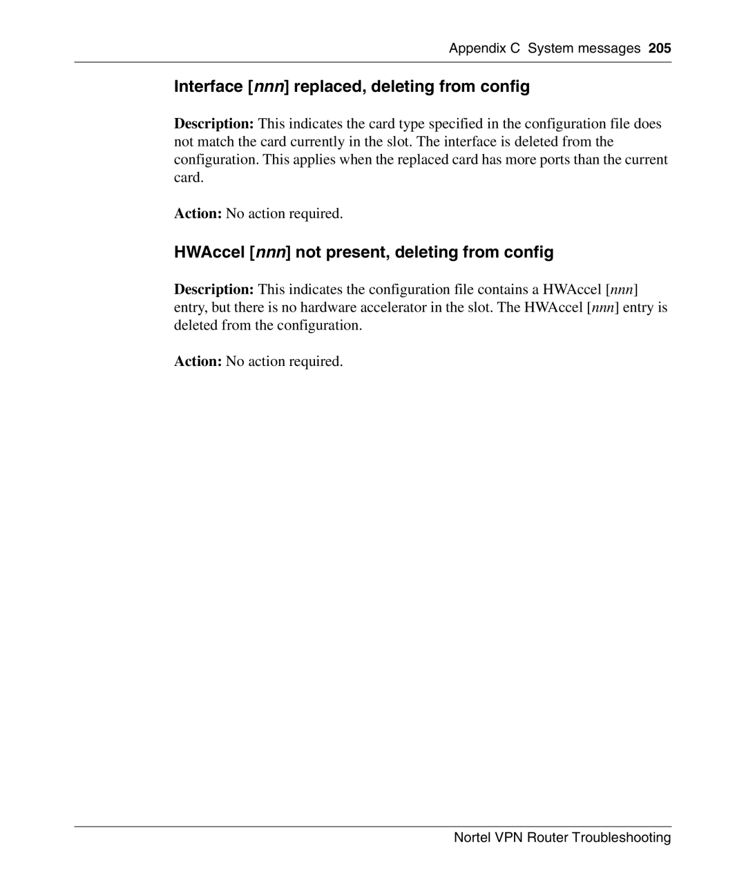 Nortel Networks NN46110-602 Interface nnn replaced, deleting from config, HWAccel nnn not present, deleting from config 