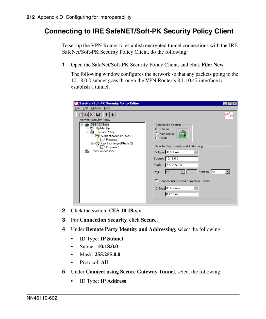 Nortel Networks NN46110-602 manual Connecting to IRE SafeNET/Soft-PK Security Policy Client, Mask 