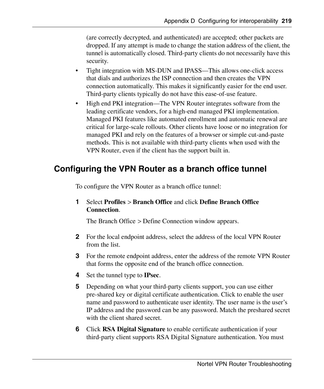 Nortel Networks NN46110-602 manual Configuring the VPN Router as a branch office tunnel 