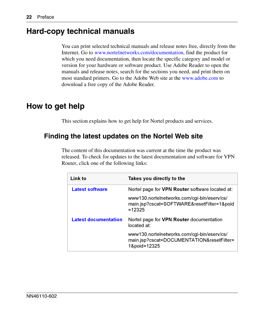 Nortel Networks NN46110-602 Hard-copy technical manuals How to get help, Finding the latest updates on the Nortel Web site 