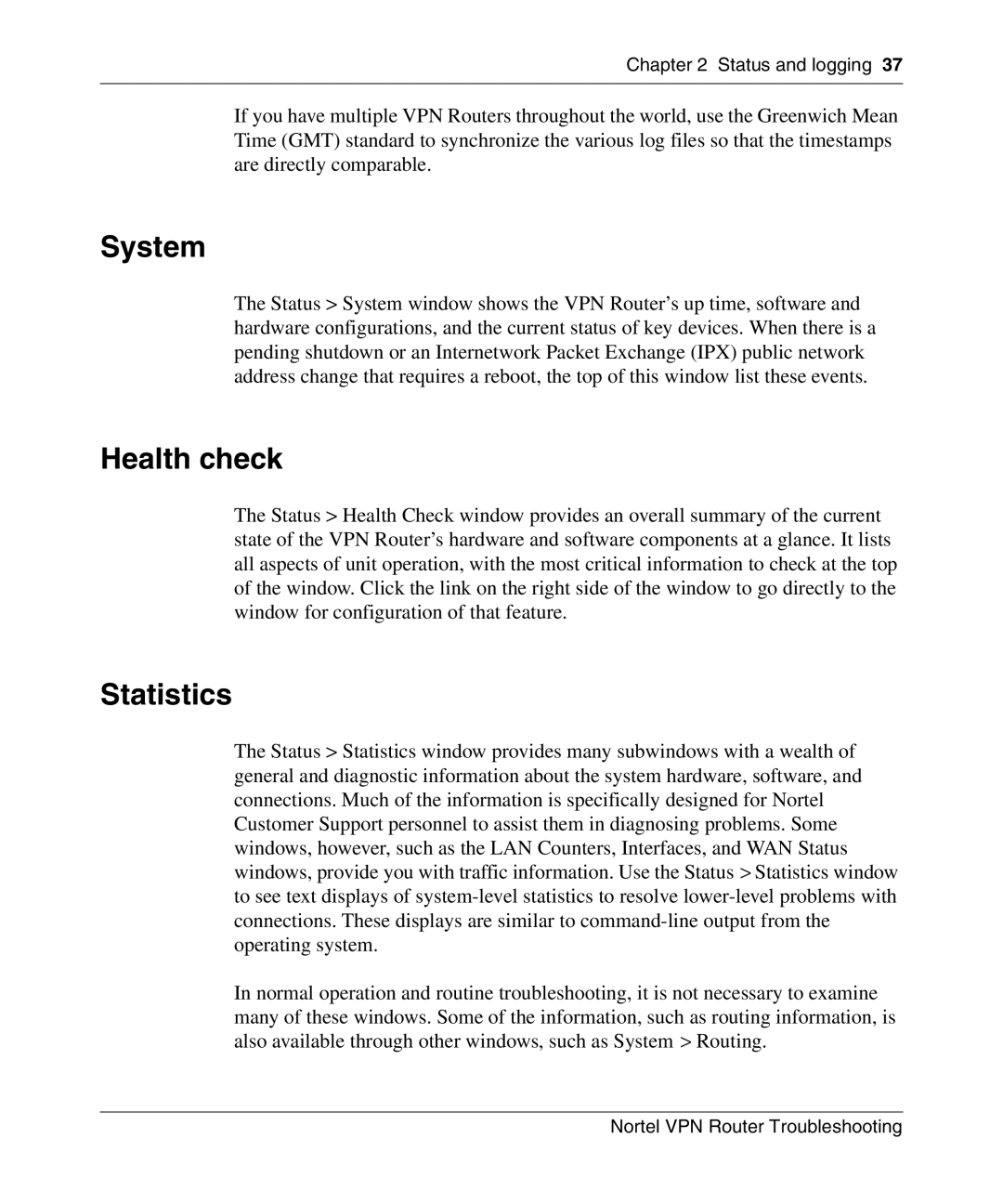 Nortel Networks NN46110-602 manual System, Health check, Statistics 