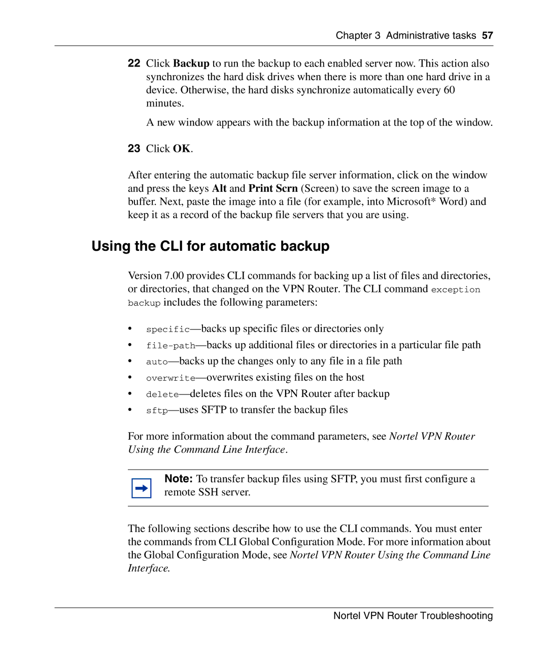 Nortel Networks NN46110-602 manual Using the CLI for automatic backup 