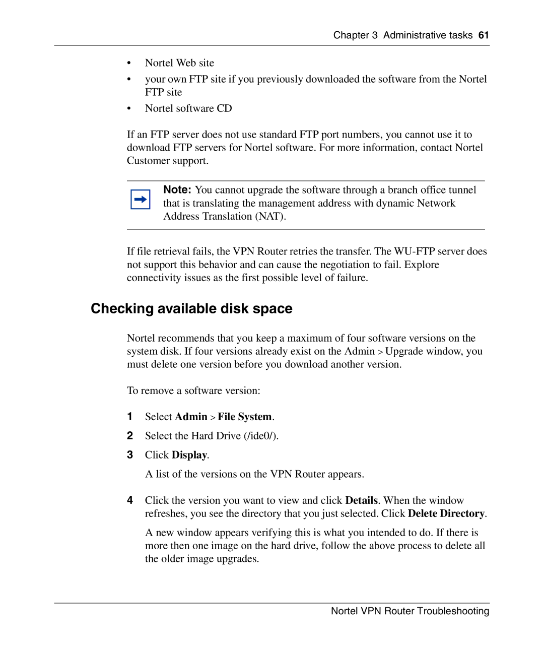 Nortel Networks NN46110-602 manual Checking available disk space, Select Admin File System 