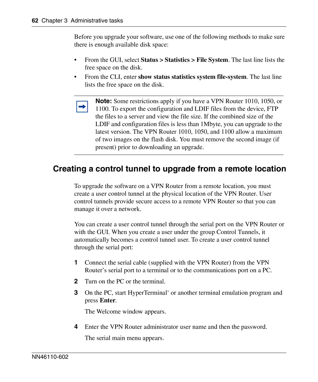 Nortel Networks NN46110-602 manual Creating a control tunnel to upgrade from a remote location 