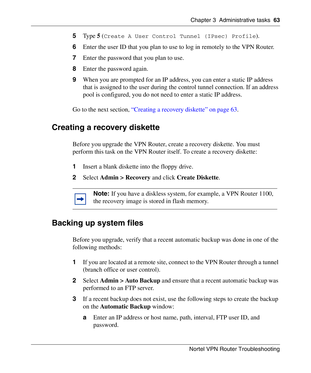 Nortel Networks NN46110-602 manual Creating a recovery diskette, Backing up system files 