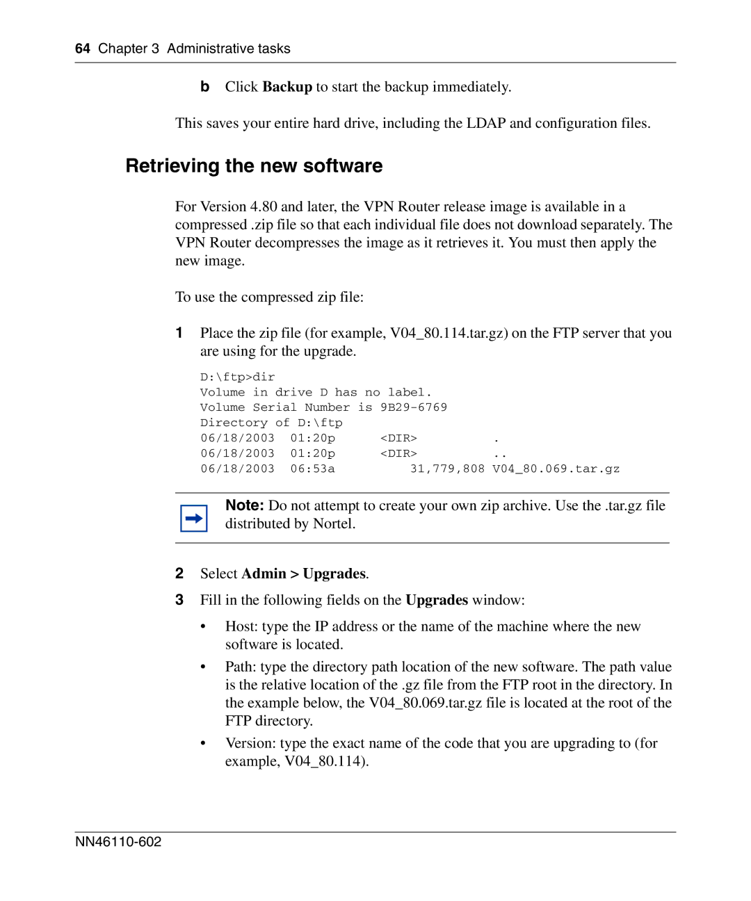 Nortel Networks NN46110-602 manual Retrieving the new software, Select Admin Upgrades 