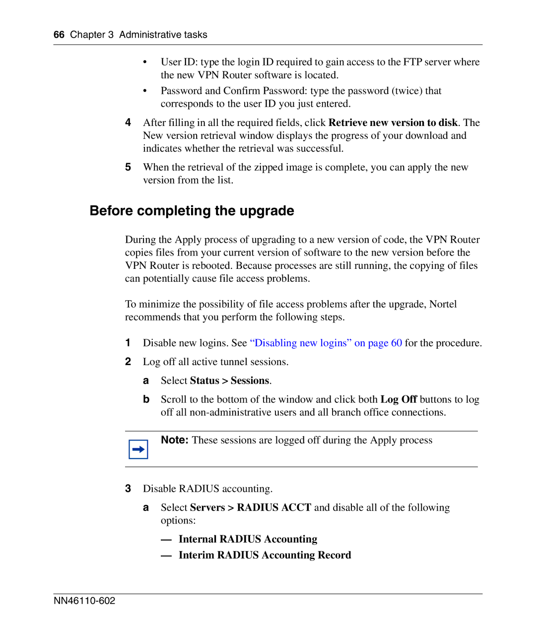 Nortel Networks NN46110-602 Before completing the upgrade, Internal Radius Accounting Interim Radius Accounting Record 