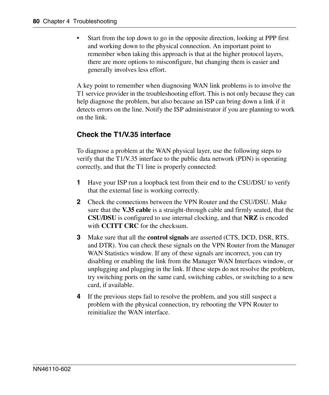 Nortel Networks NN46110-602 manual Check the T1/V.35 interface 