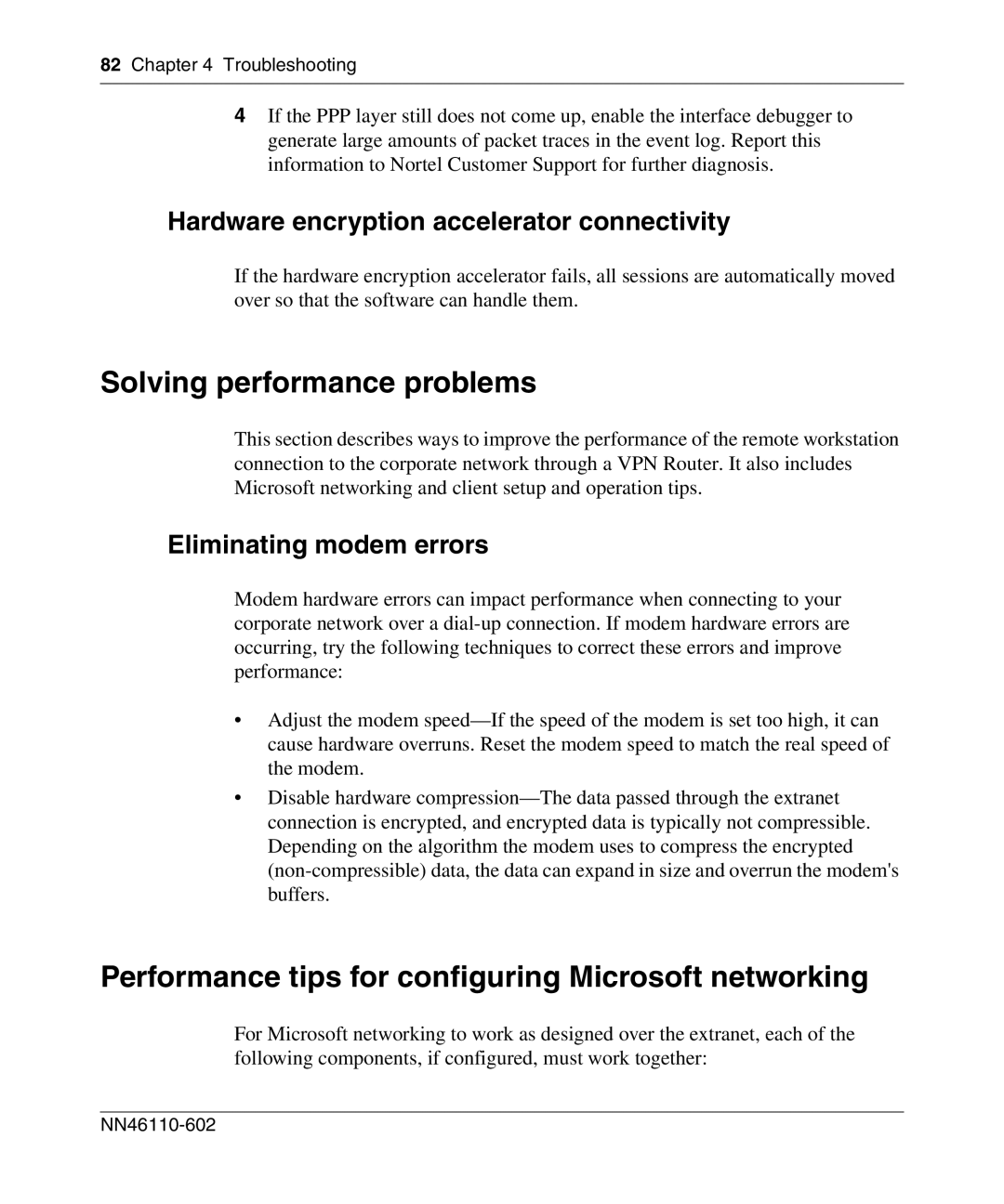 Nortel Networks NN46110-602 manual Solving performance problems, Performance tips for configuring Microsoft networking 