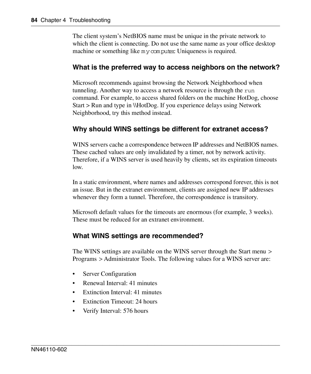 Nortel Networks NN46110-602 manual Why should Wins settings be different for extranet access? 