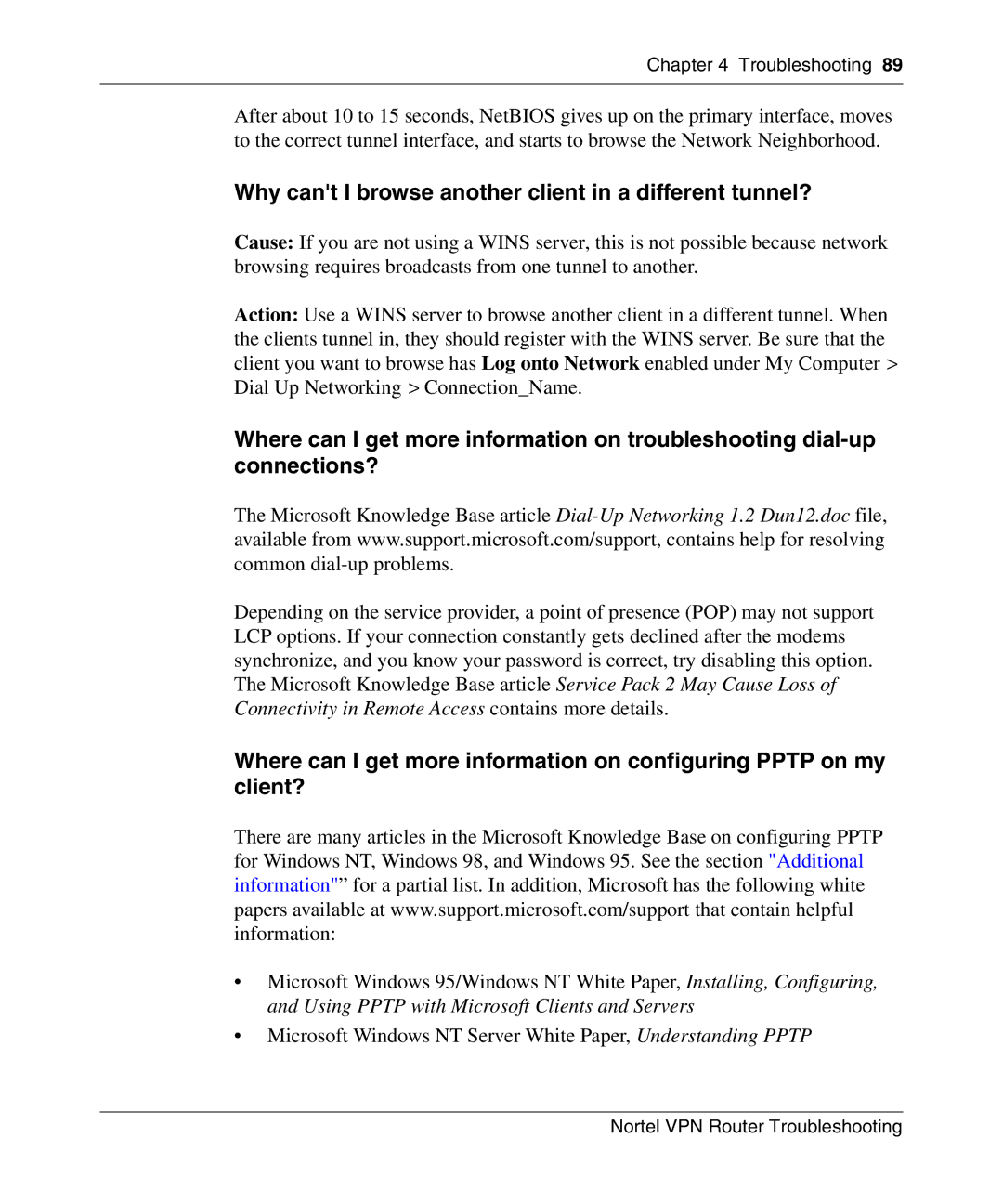 Nortel Networks NN46110-602 manual Why cant I browse another client in a different tunnel? 