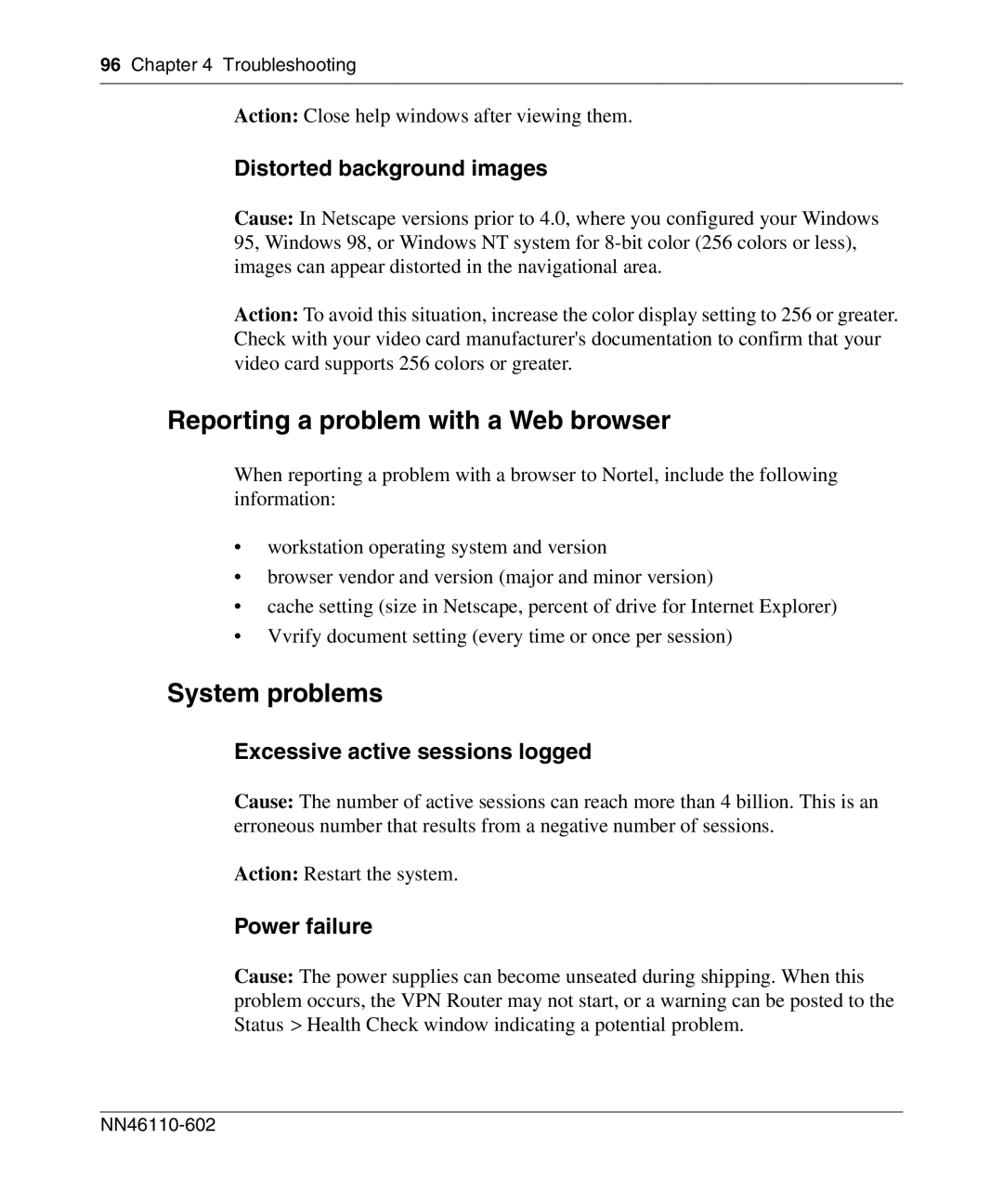 Nortel Networks NN46110-602 manual Reporting a problem with a Web browser, System problems, Distorted background images 