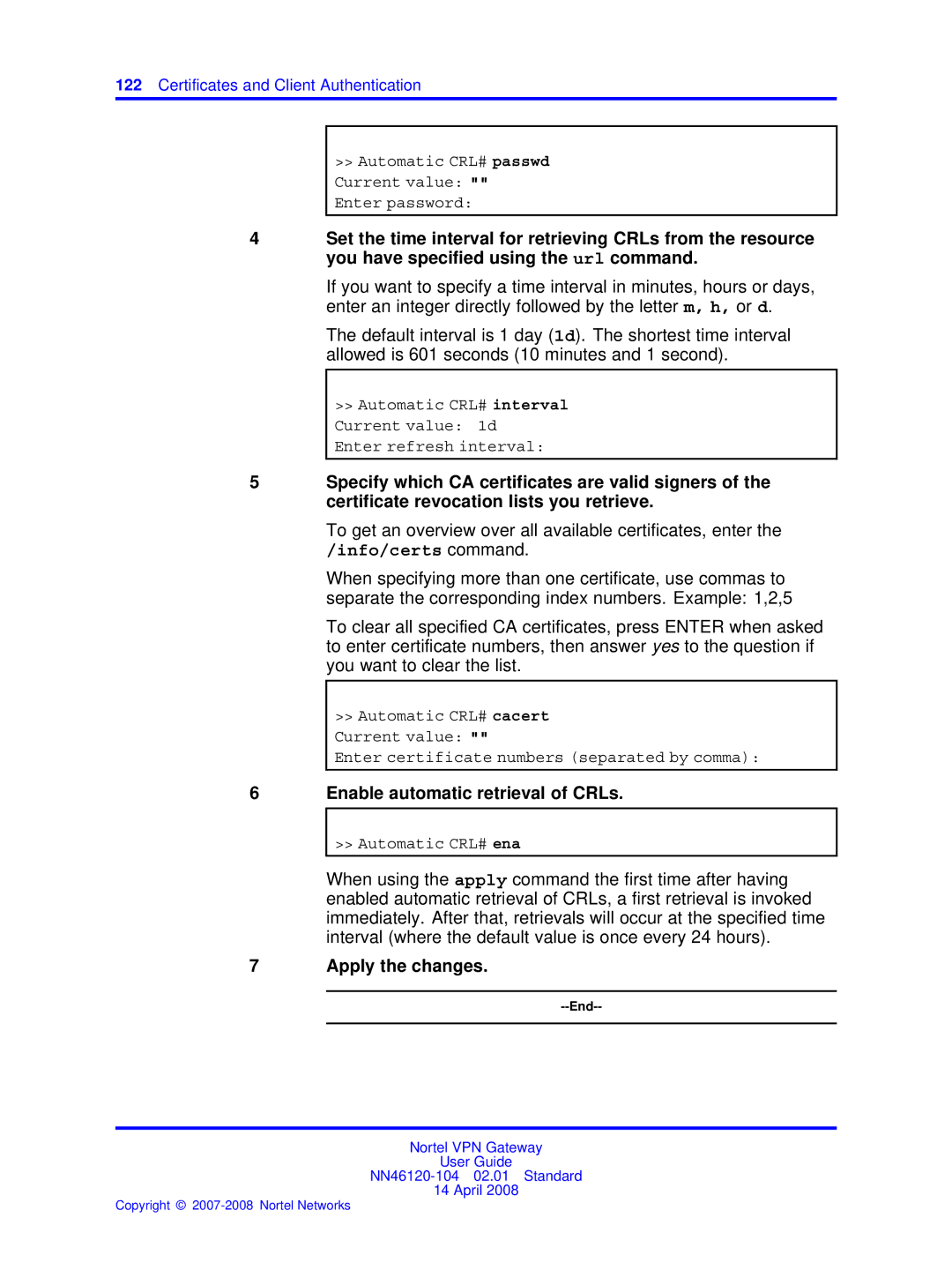 Nortel Networks NN46120-104 manual Info/certs command 