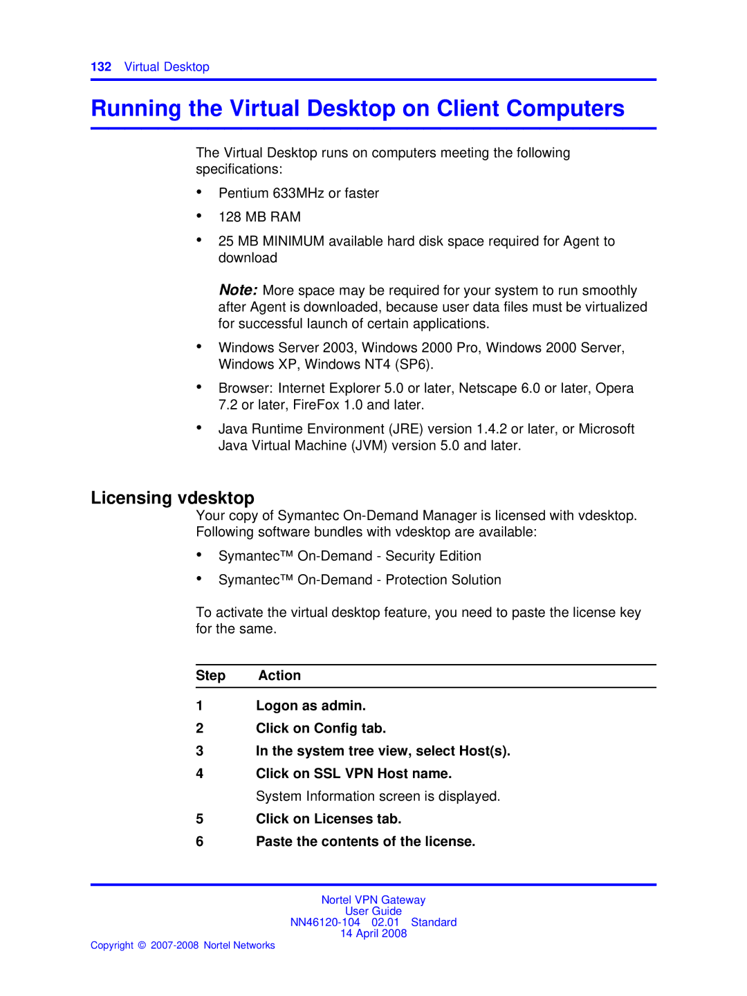 Nortel Networks NN46120-104 manual Running the Virtual Desktop on Client Computers, Licensing vdesktop 