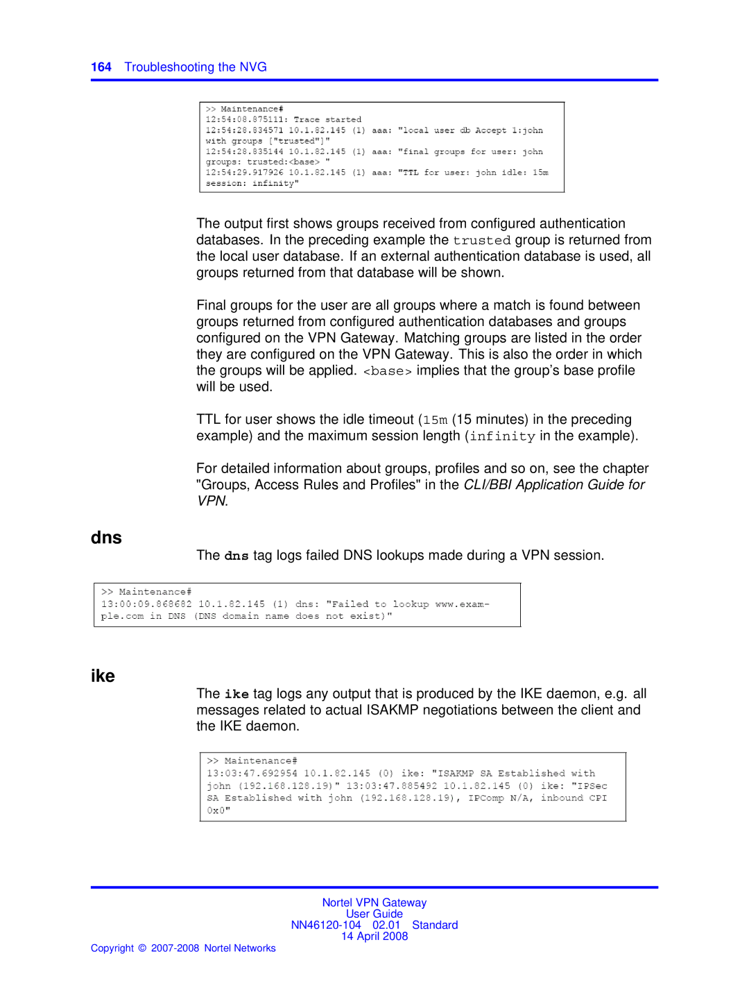 Nortel Networks NN46120-104 manual Dns, Ike 