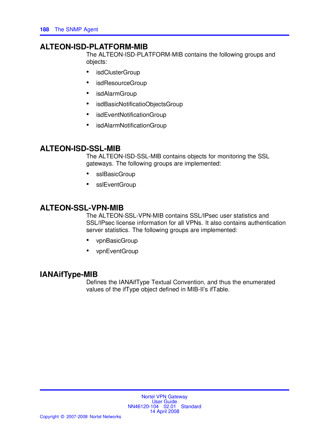 Nortel Networks NN46120-104 manual Alteon-Isd-Platform-Mib, IANAifType-MIB 