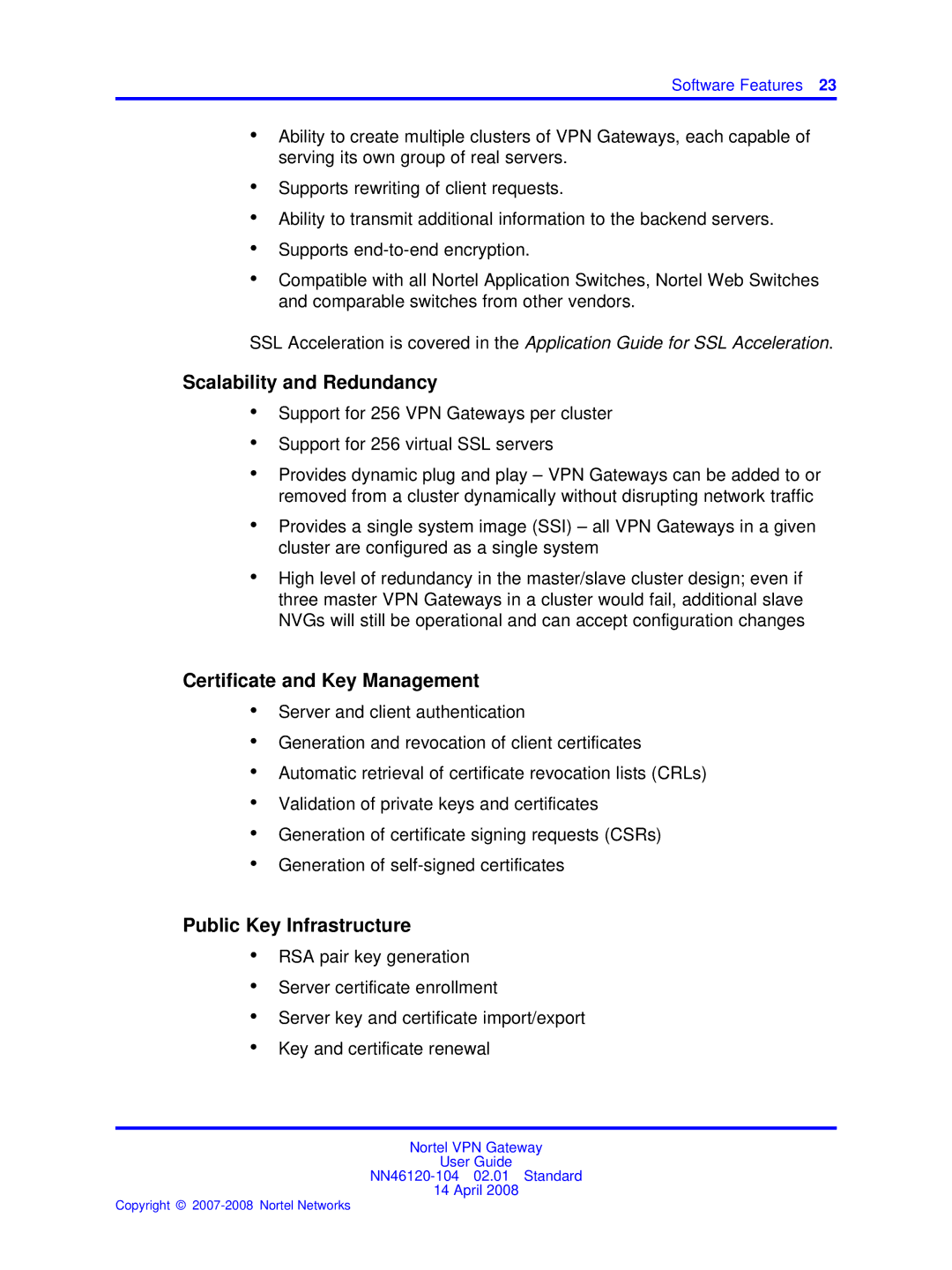 Nortel Networks NN46120-104 manual Scalability and Redundancy, Certificate and Key Management, Public Key Infrastructure 