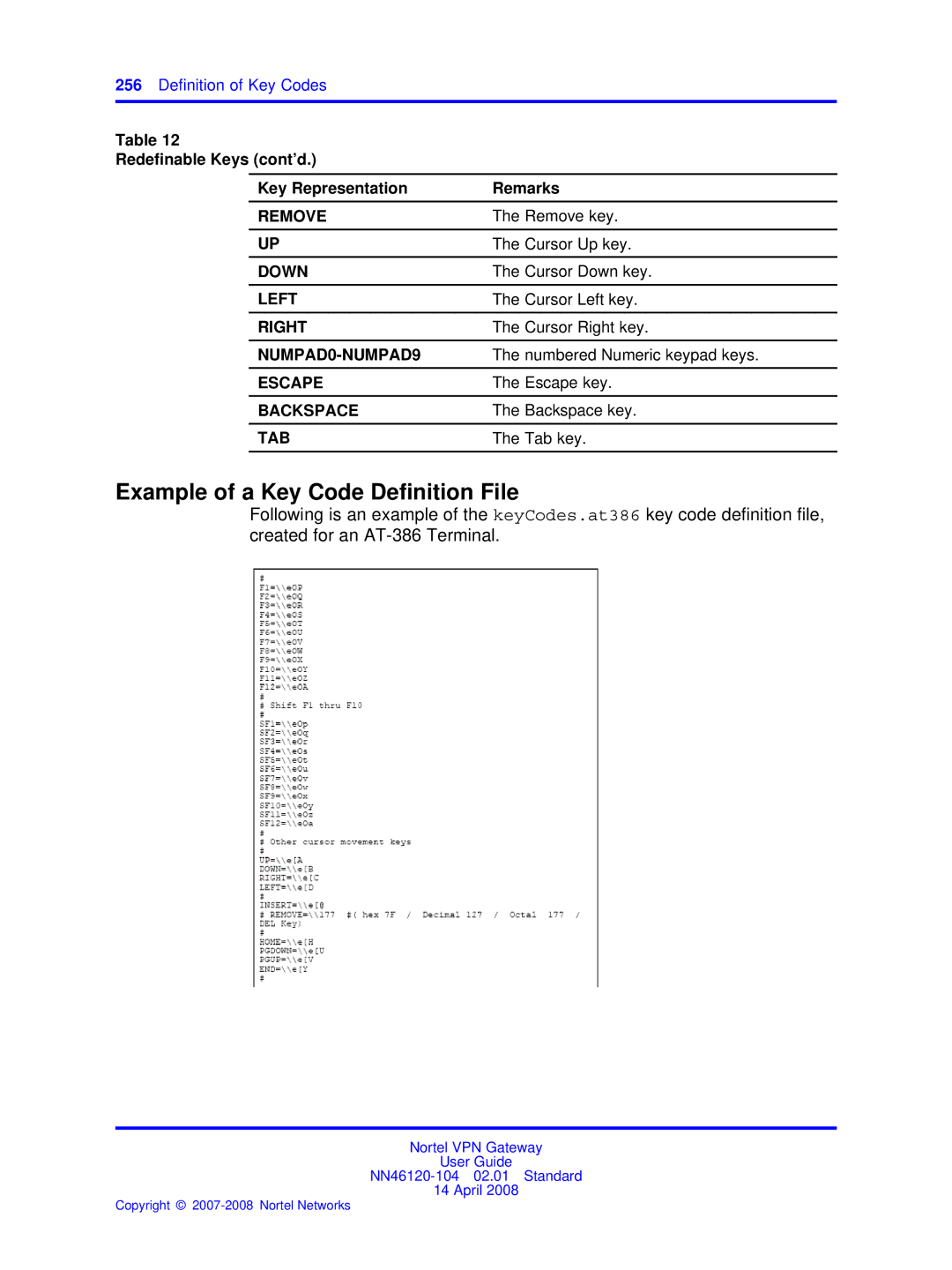 Nortel Networks NN46120-104 manual Example of a Key Code Deﬁnition File 