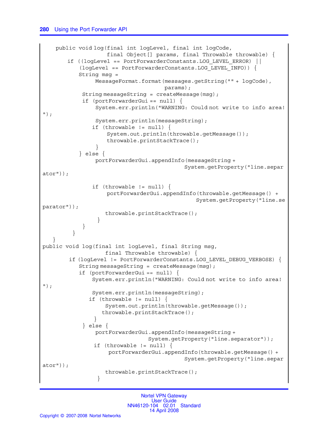 Nortel Networks NN46120-104 manual Using the Port Forwarder API 