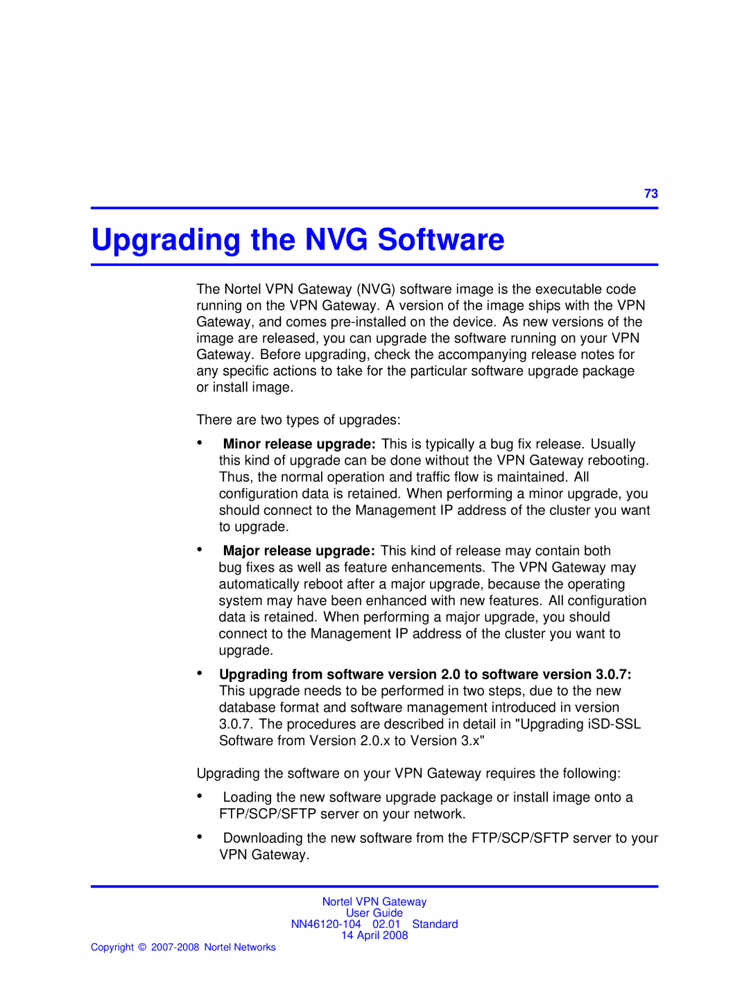 Nortel Networks NN46120-104 manual Upgrading the NVG Software 