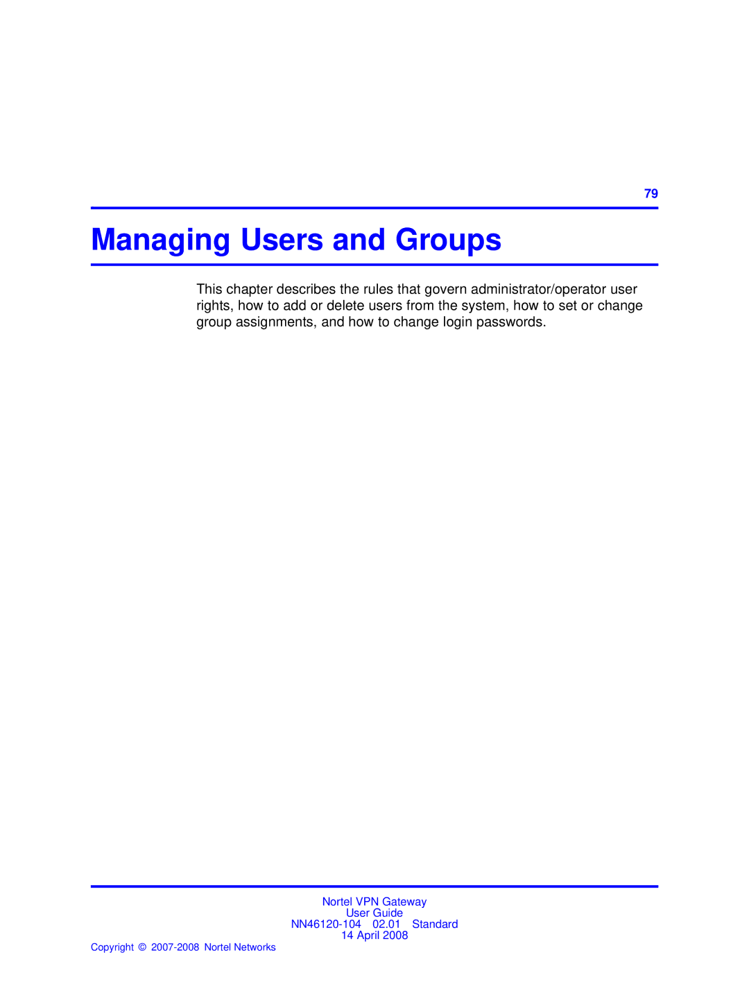 Nortel Networks NN46120-104 manual Managing Users and Groups 