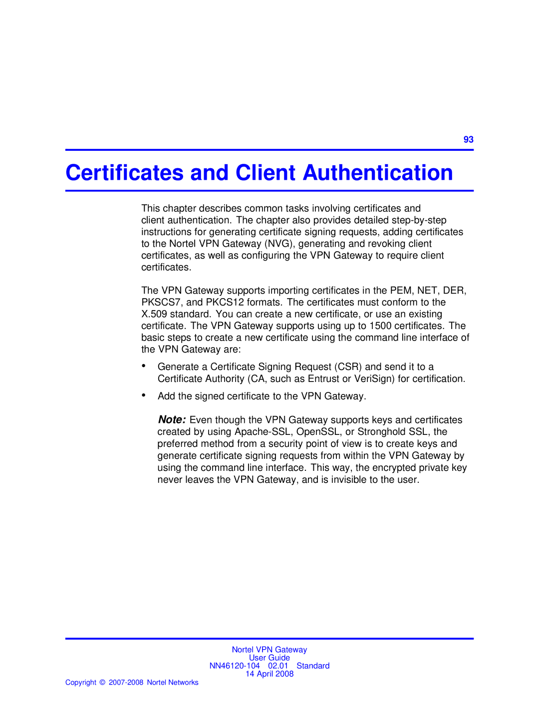 Nortel Networks NN46120-104 manual Certiﬁcates and Client Authentication 