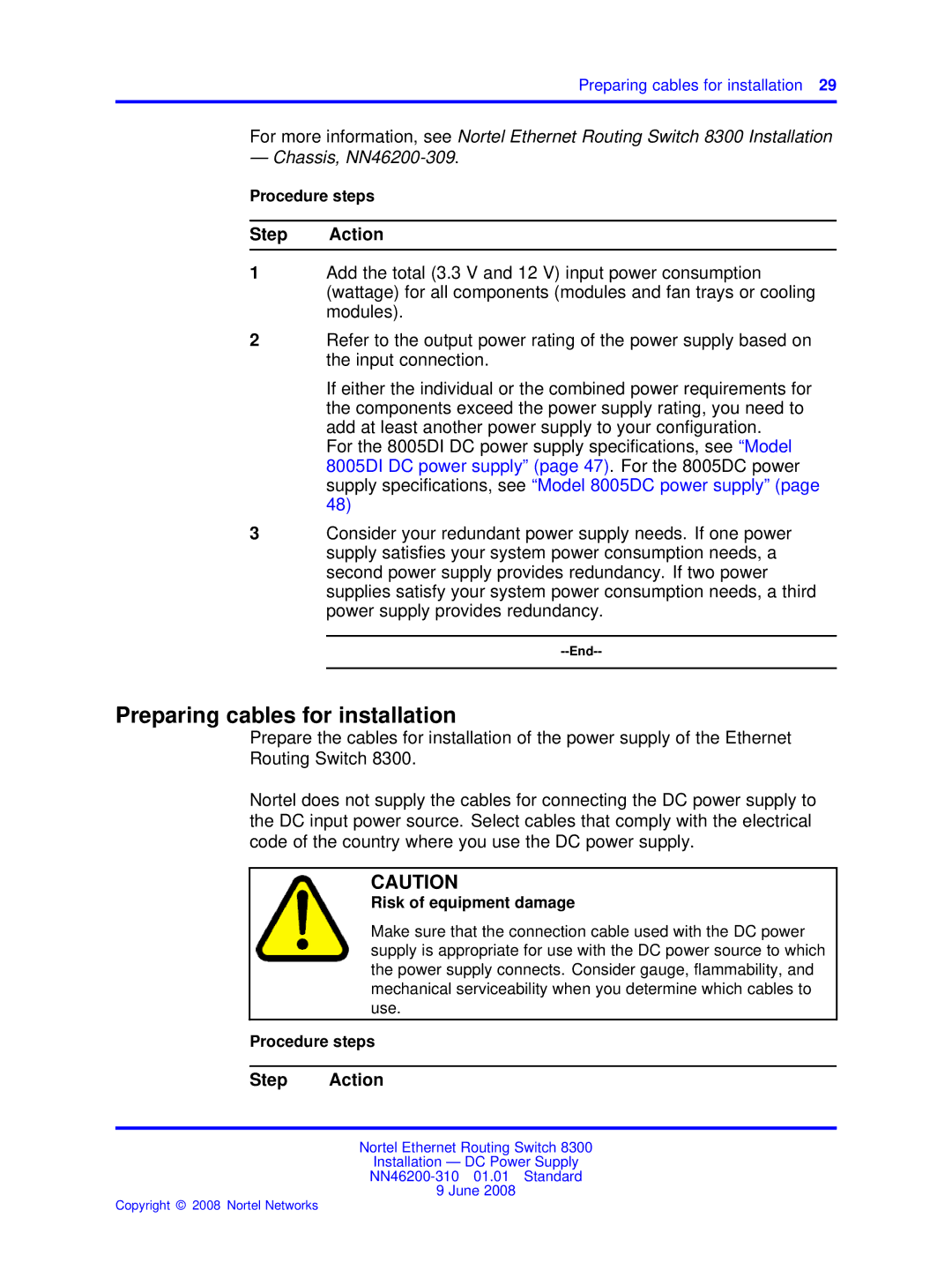 Nortel Networks NN46200-310 manual Preparing cables for installation, Step Action 