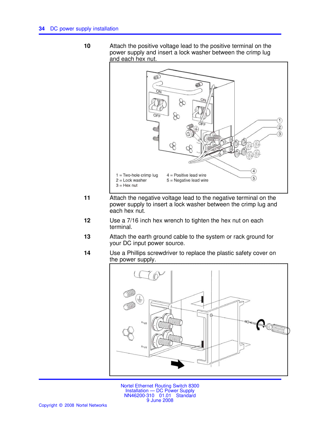 Nortel Networks NN46200-310 manual DC power supply installation 