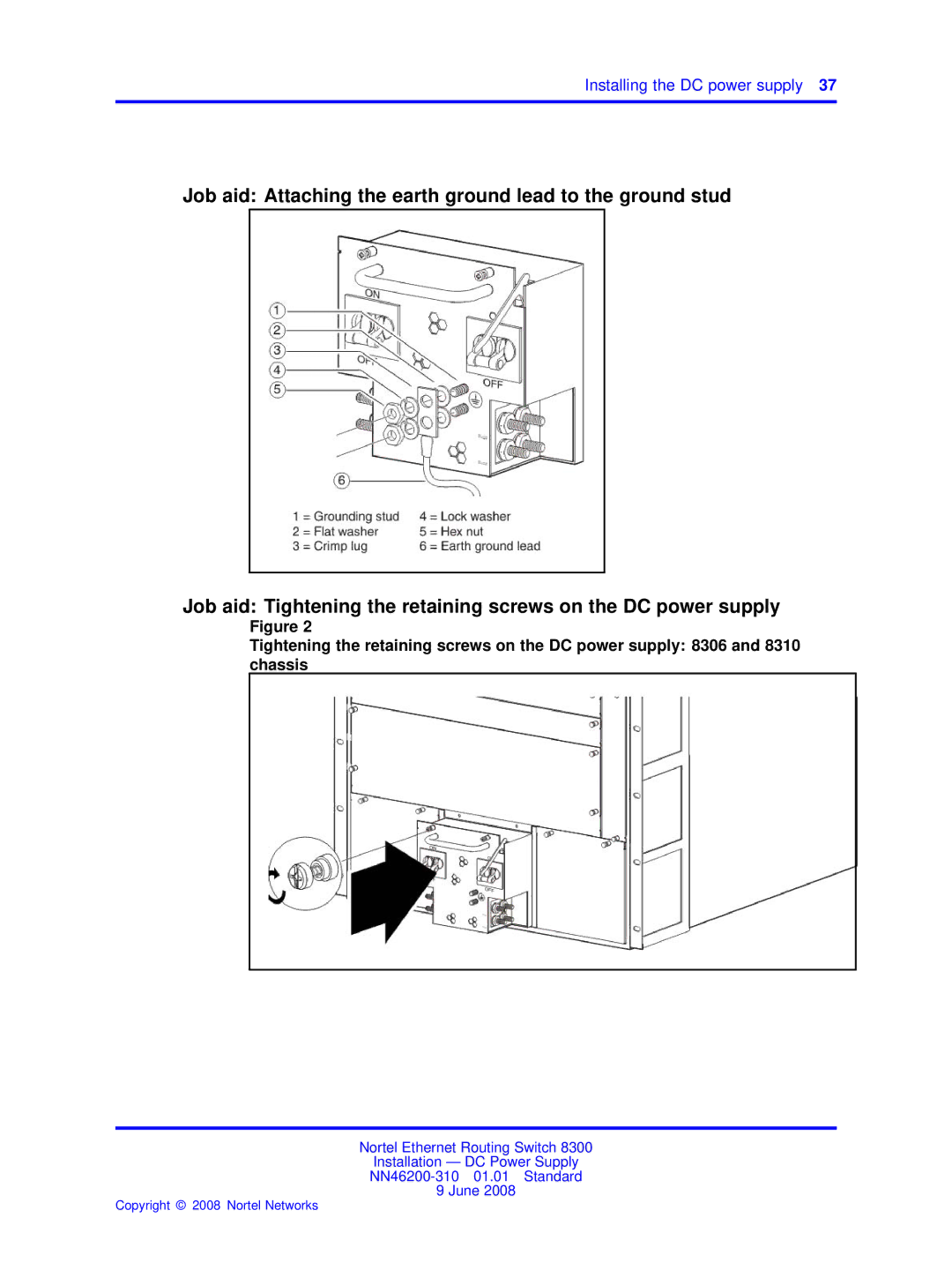 Nortel Networks NN46200-310 manual Installing the DC power supply 