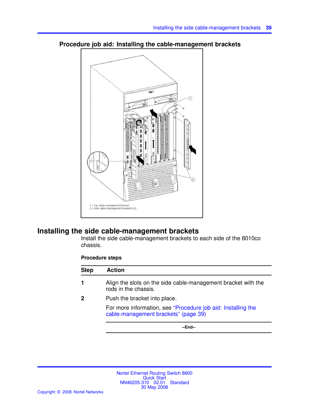 Nortel Networks NN46205-310 quick start Installing the side cable-management brackets 